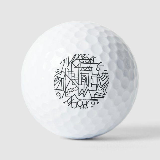 Cityscape-Black And White Modern Geometric Golf Balls (Front)
