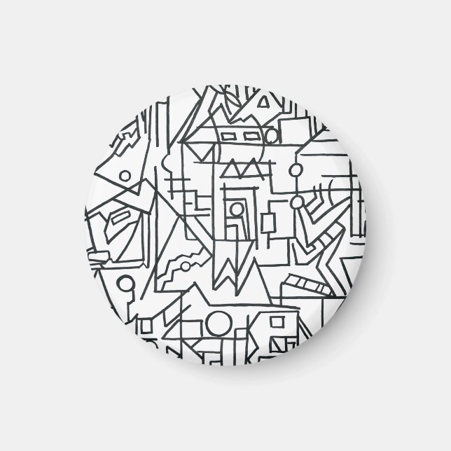 Cityscape-Black And White Modern Geometric Magnet (Front)