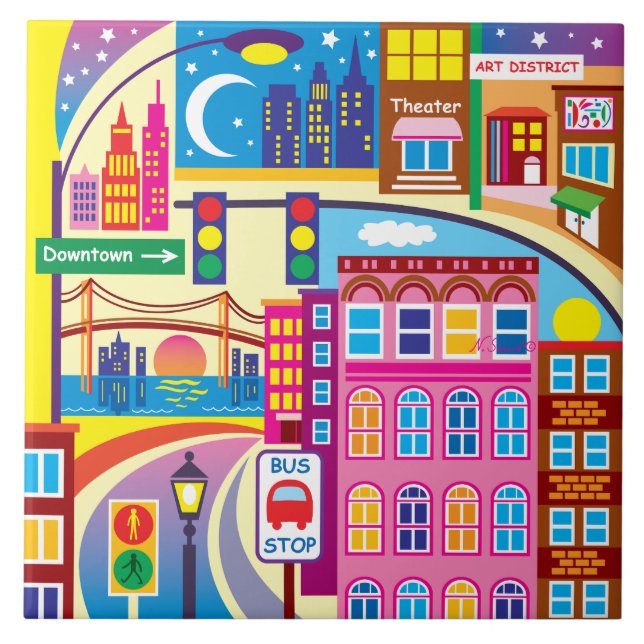 Cityscape Colours Ceramic Tile (Front)