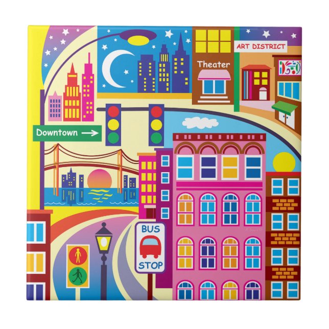 Cityscape Colours Ceramic Tile (Front)