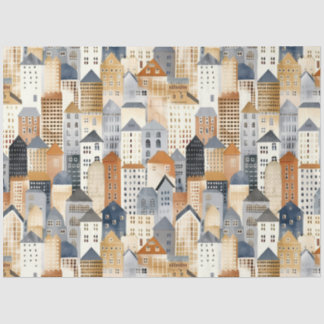 Cityscape drawing naturals and blue tissue paper