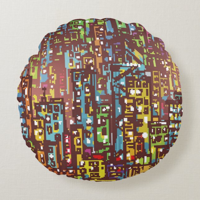 Cityscape hand drawn illustrationart,street,city,s round cushion (Front)