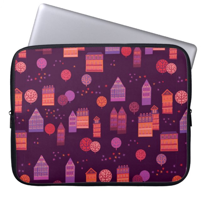 Cityscape hand drawn seamless pattern laptop sleeve (Front)