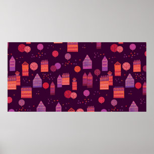 Cityscape hand drawn seamless pattern poster