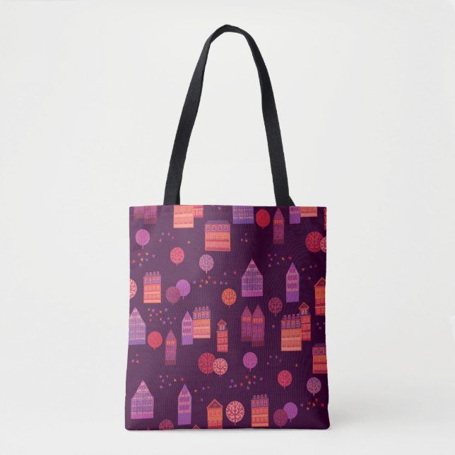 Cityscape hand drawn seamless pattern tote bag (Front)