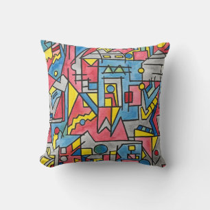 Cityscape-Hand Painted Modern Geometric Watercolor Cushion