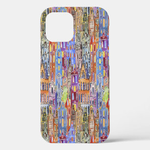 Cityscape houses, seamless urban pattern. iPhone 12 case