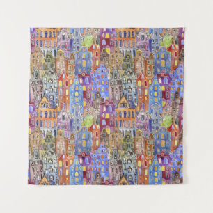 Cityscape houses, seamless urban pattern. tapestry