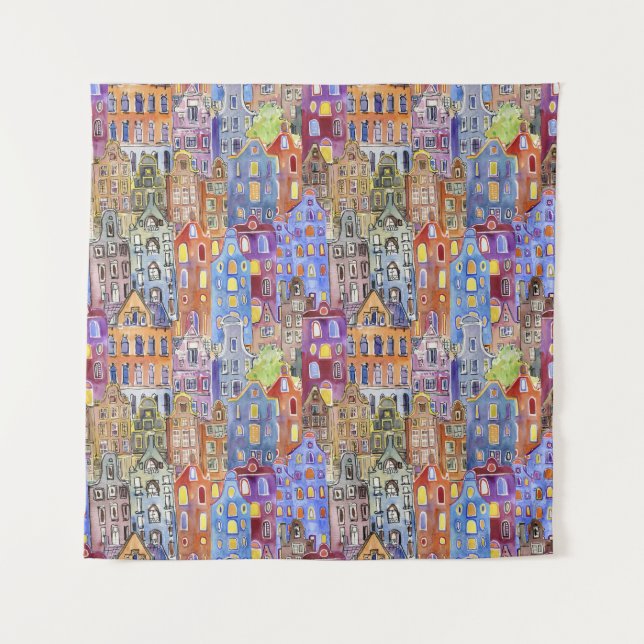 Cityscape houses, seamless urban pattern. tapestry (Front)