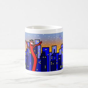 Cityscape Illustration Red Dancing Balloon Man Coffee Mug
