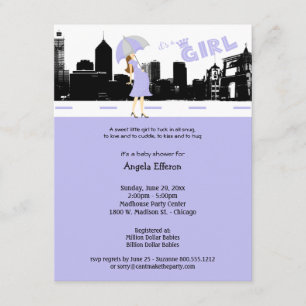 Cityscape Lavender and Grey Baby Shower Invitation