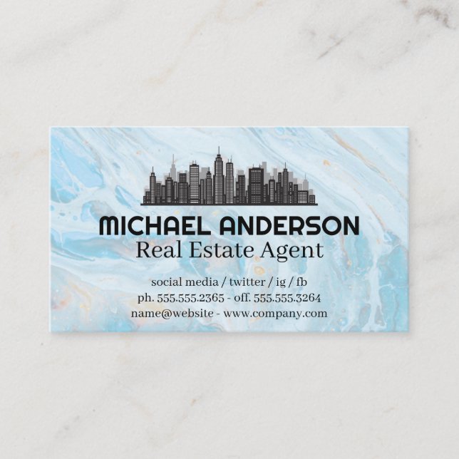 Cityscape Logo | Blue Marble Business Card (Front)