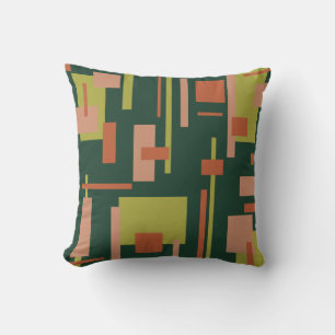 Cityscape Mid-Century Modern Abstract Coral Green Cushion