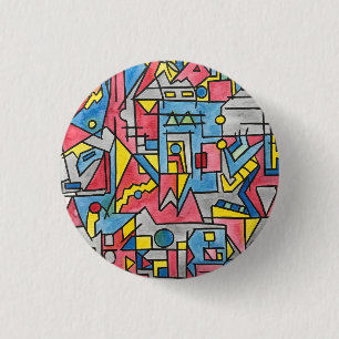 Cityscape-Modern Bauhaus Geometric Watercolor Art 3 Cm Round Badge