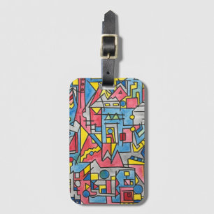 Cityscape-Modern Bauhaus Geometric Watercolor Art Luggage Tag