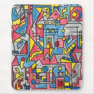 Cityscape-Modern Bauhaus Geometric Watercolor Art Mouse Pad