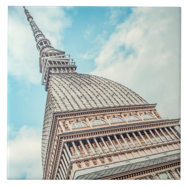 Cityscape of Mole Antonelliana, Turin, Italy Ceramic Tile (Front)