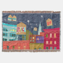 Cityscape of Peace, Love, Hope, Good Will Blanket