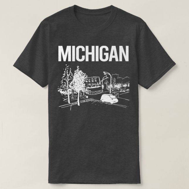 Cityscape Sketch Michigan  T-Shirt (Design Front)