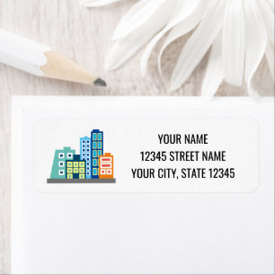 Cityscape skyline highrise building return address label