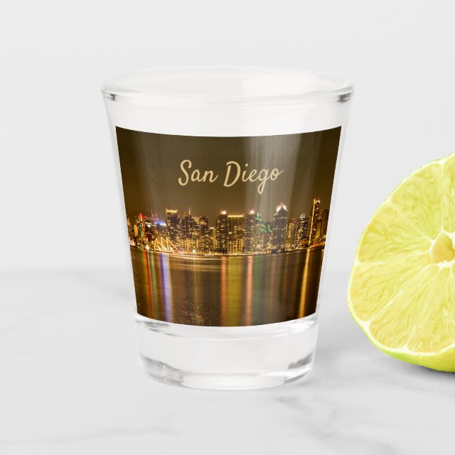Cityscape Skyline Night California San Diego Shot Glass (Front)