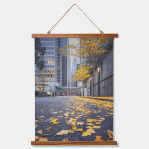 Cityscape Street with Gingko Leaves Hanging Tapestry