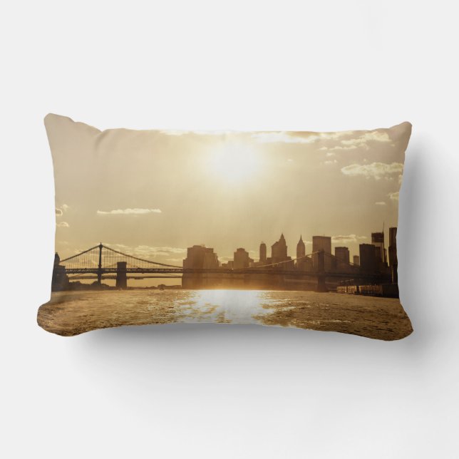 Cityscape Sunset over the New York Skyline Lumbar Cushion (Front)