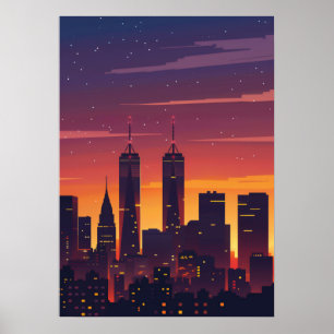 Cityscape Sunset Silhouette Poster