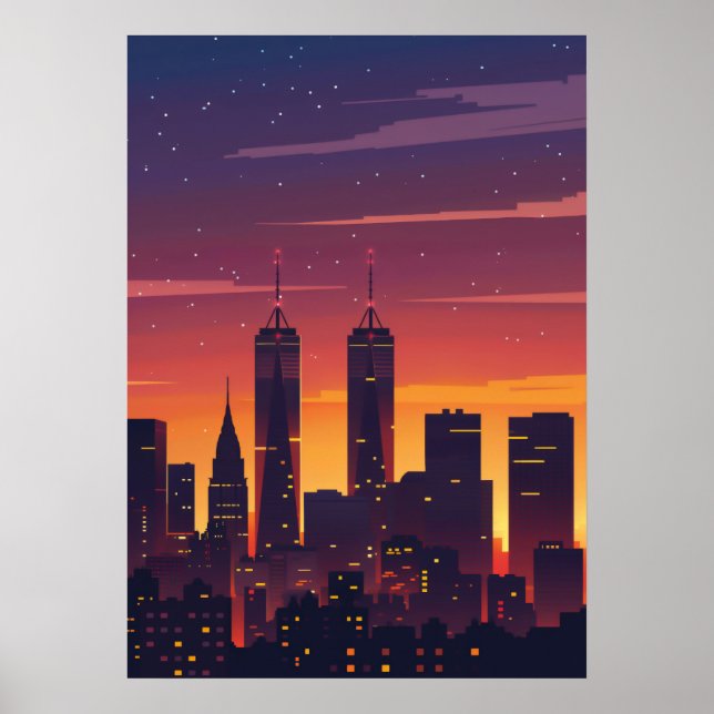 Cityscape Sunset Silhouette Poster (Front)