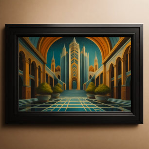 Cityscape View Muted Colours Art Deco Style 3:2 Poster
