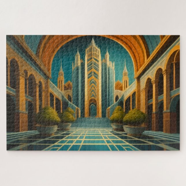 Cityscape View Muted Colours Art Deco Style Jigsaw Puzzle (Horizontal)