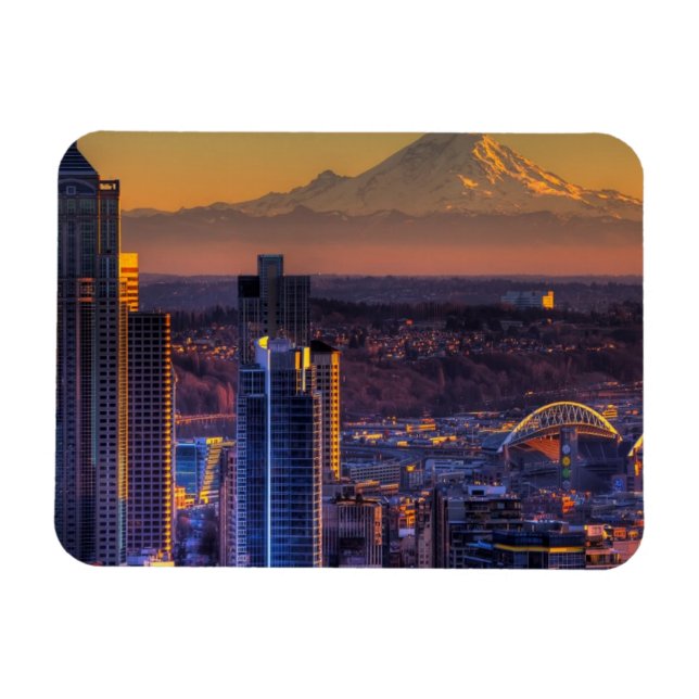 Cityscape view of Seattle downtown, football Magnet (Horizontal)