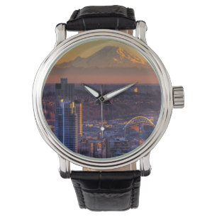 Cityscape view of Seattle downtown, football Watch