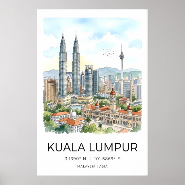 Cityscape Wall Art Kuala Lumpur Skyline - Modern (Front)