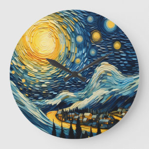 Cityscape with Moonlight Large Clock