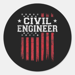 Civil Engineer American Flag USA Patriot Patriotic Classic Round Sticker