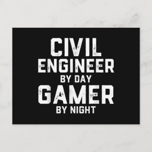 Civil Engineer By Day Gamer By Night Cute Engineer Postcard