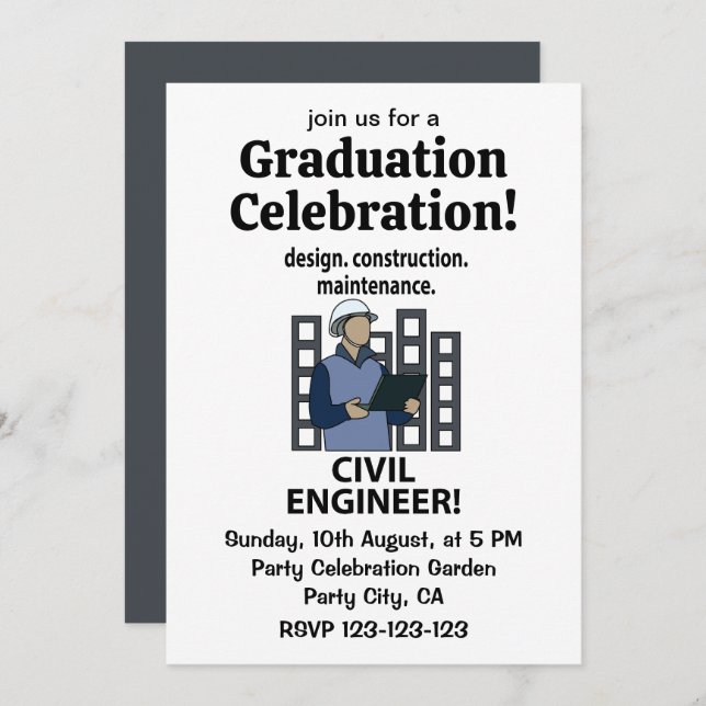  Civil Engineer Design Construction Civil Engineer Invitation (Front/Back)