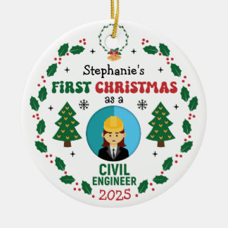 Civil Engineer First Christmas Custom Name Ceramic Ornament