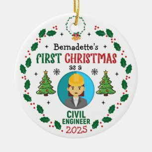 Civil Engineer First Christmas Personalised Ceramic Ornament