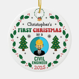 Civil Engineer First Christmas Tree Custom Name Ceramic Ornament