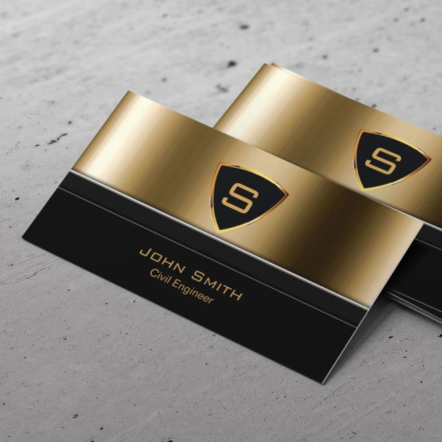 Civil Engineer Royal Gold Shield Monogram Business Card (Creator Uploaded)