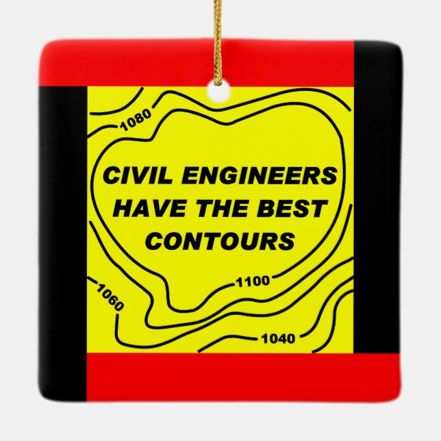 Civil Engineer Yellow Contours Ceramic Ornament (Back)