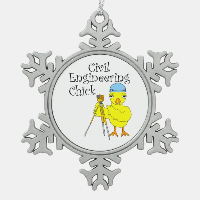 Civil Engineering Chick  Snowflake Pewter Christmas Ornament (Front)