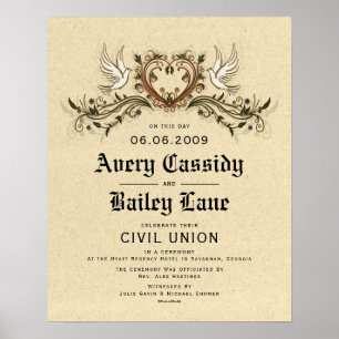 "Civil Union" Elegant Floral Wedding Certificate Poster