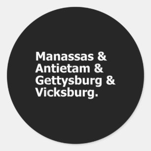 Civil War Battles Manas Antietam Gettysburg Vicksb Classic Round Sticker