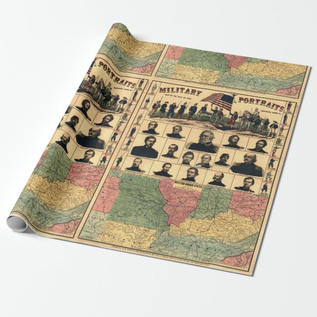 Civil War Border Military Portraits 1861, Restored Wrapping Paper (Unrolled)