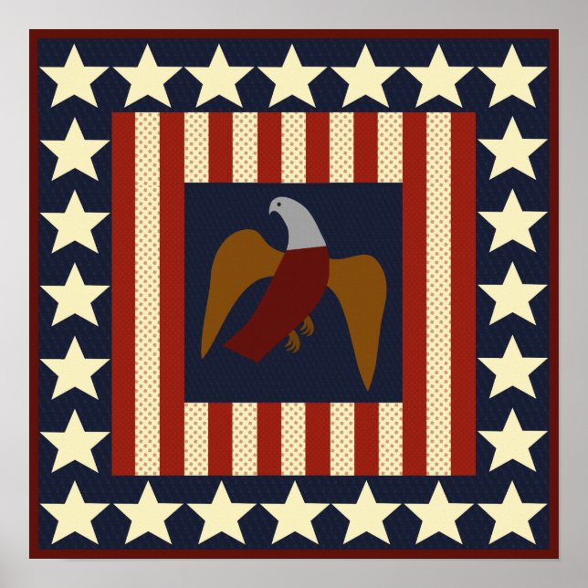 Civil War Era Stars and Eagle Quilt Square Poster (Front)