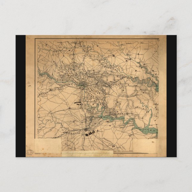 Civil War Map of Richmond and Petersburgh (1864) Postcard (Front)