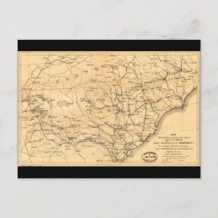 Civil War Sherman's March Map Atlanta to Goldsboro Postcard